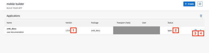 UI-Tabelle mit allen angelegten Applikationen